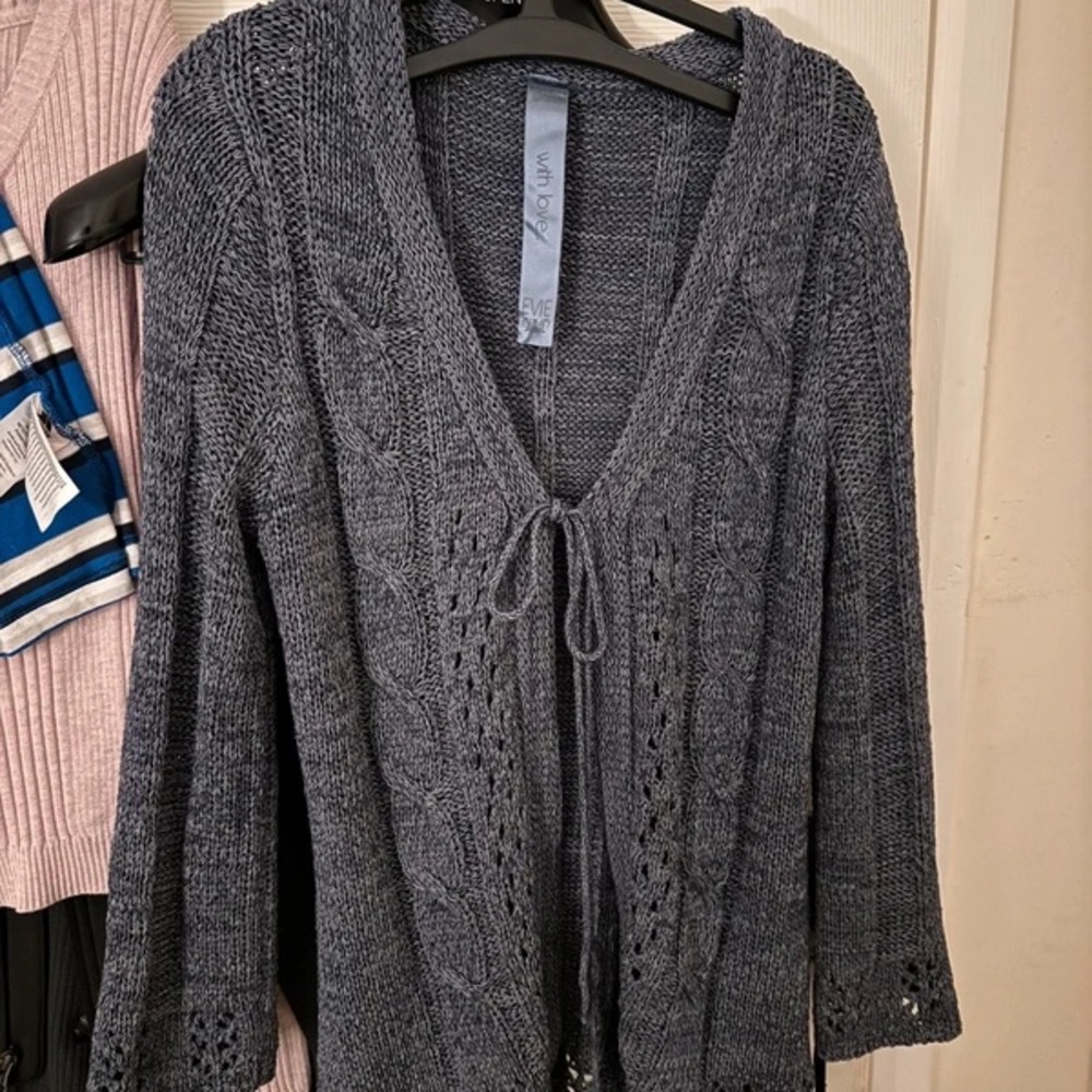 White Stag Dark Gray Knit Cardigan with Front Tie